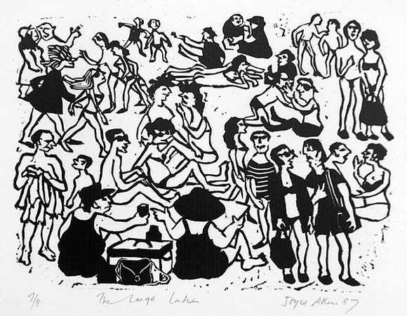 Artist: b'Allen, Joyce.' | Title: b'The large ladies.' | Date: 1987 | Technique: b'linocut, printed in black ink, from one block'