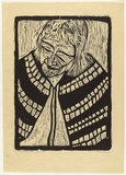 Artist: b'HANRAHAN, Barbara' | Title: b'Old woman with a shawl' | Date: 1962 | Technique: b'woodcut, printed in black ink, from one block'