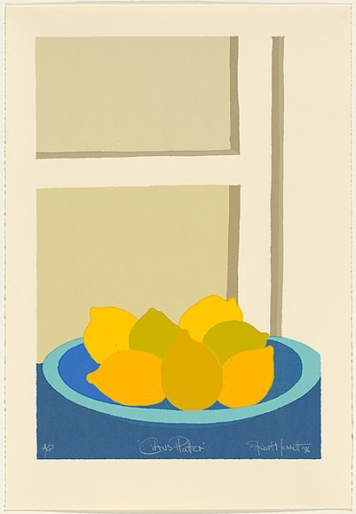 Artist: b'Merrett, Stewart.' | Title: b'Citrus platter.' | Date: 1986 | Technique: b'screenprint, printed in colour, from seven stencils'