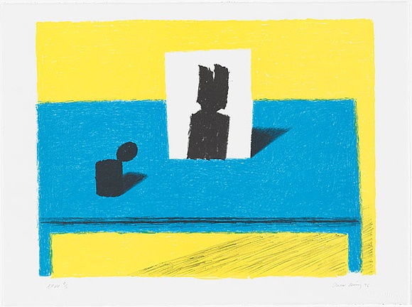 Artist: b'Hickey, Dale.' | Title: b'Still life' | Date: 1996, February | Technique: b'lithograph, printed in colour, from three stones (black, yellow and blue)'