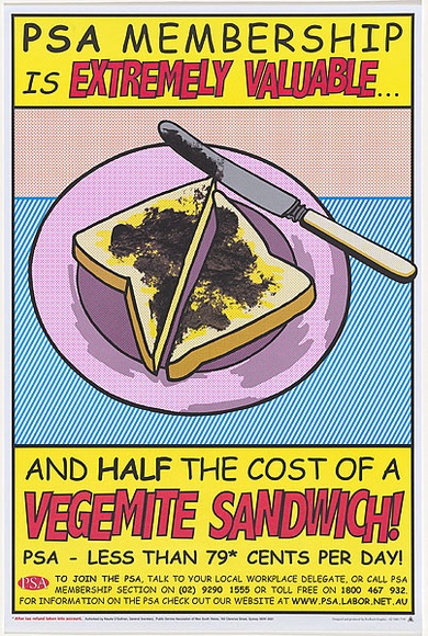 Title: b'Cheaper than a vegemite sandwich' | Date: 2002 | Technique: b'offset-lithograph, printed in colour, from multiple plates'