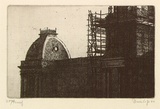 Artist: b'Dunlop, Brian.' | Title: b'not titled (Dome - working title - dome and scaffolding)' | Date: 1988, October | Technique: b'etching, printed in black ink, from one plate'