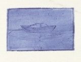 Artist: Palethorpe, Jan | Title: not titled [Face sleeping in a boat?]. | Date: 1993? | Technique: etching, printed in blue ink, with plate-tone, from one plate