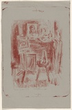 Artist: MACQUEEN, Mary | Title: Studio interior | Date: 1956 | Technique: lithograph, printed in red ink, from one plate | Copyright: Courtesy Paulette Calhoun, for the estate of Mary Macqueen