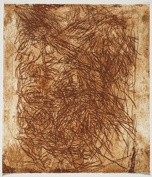 Artist: b'PARR, Mike' | Title: b'Alphabet/Haemorrhage.' | Date: 1992-93 | Technique: b'etching, printed in red ochre ink, from one plate'