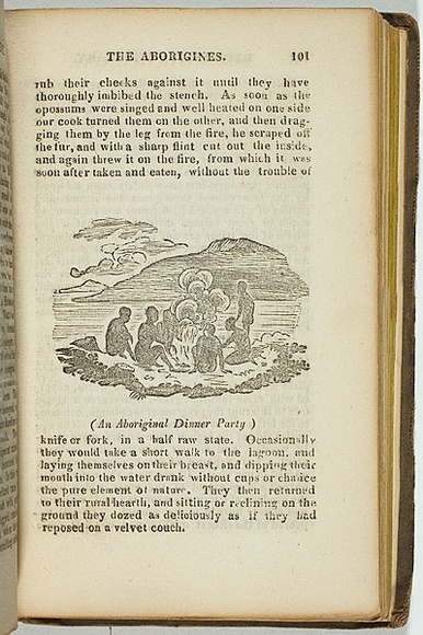 Title: b'An Aboriginal dinner party.' | Date: 1830 | Technique: b'engraving, printed in black ink, from one plate'