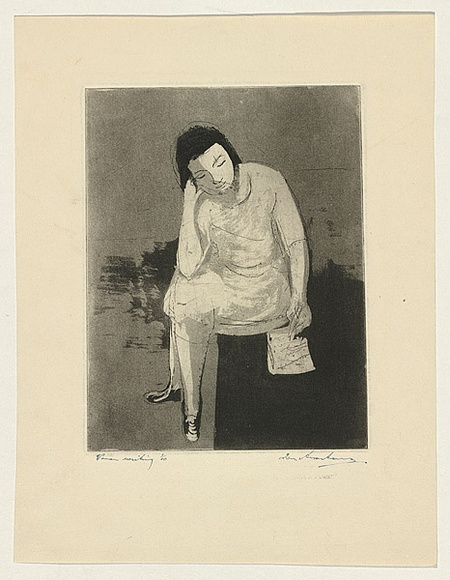 Title: b'Woman writing' | Date: c.1960 | Technique: b'etching and aquatint, printed in black ink, from one plate'