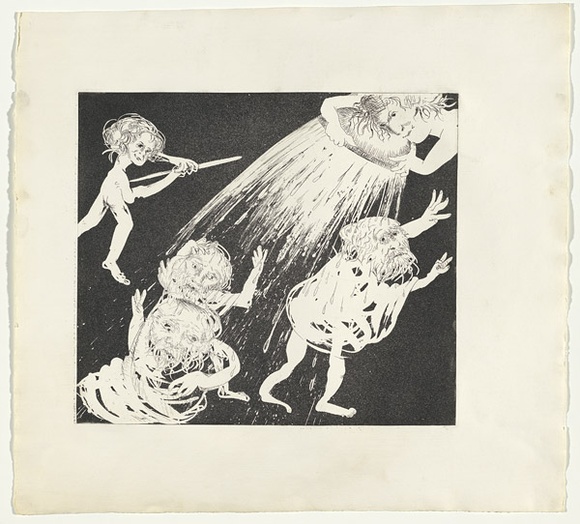 Artist: b'BOYD, Arthur' | Title: b'The women defend themselves.' | Date: (1970) | Technique: b'etching and aquatint, printed in black ink, from one plate' | Copyright: b'Reproduced with permission of Bundanon Trust'