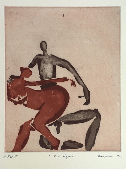 Artist: b'Fransella, Graham.' | Title: b'Two figures' | Date: 1992 | Technique: b'aquatint, printed in colour, from two plates' | Copyright: b'Courtesy of the artist'