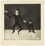Artist: WILLIAMS, Fred | Title: Dancing figures | Date: 1954-55 | Technique: etching, engraving, drypoint and aquatint, printed in black ink, from one copper plate; with ink additions | Copyright: © Fred Williams Estate