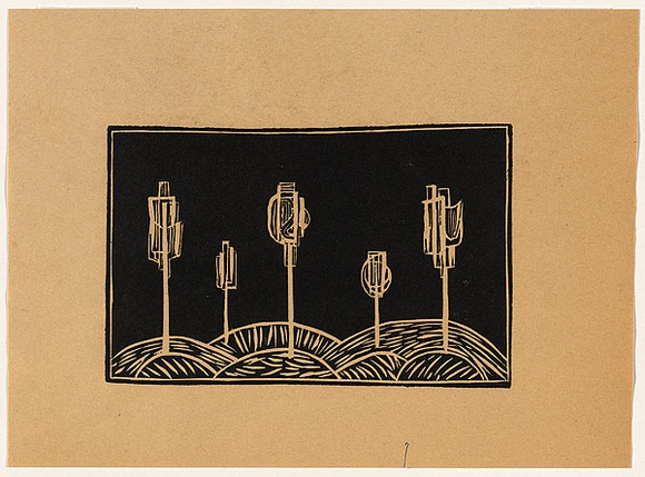 Artist: b'Klippel, Robert.' | Title: b'not titled.' | Date: c. 1985 | Technique: b'linocut, printed in black ink, from one block'