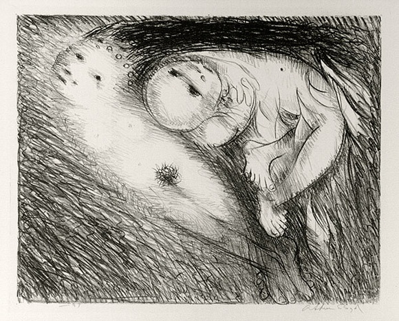 Artist: b'BOYD, Arthur' | Title: b'St Francis lying in the flames.' | Date: (1965) | Technique: b'lithograph, printed in black ink, from one plate' | Copyright: b'Reproduced with permission of Bundanon Trust'