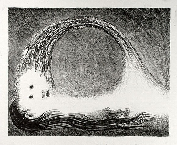 Artist: b'BOYD, Arthur' | Title: b'St Francis lying down in the wilderness.' | Date: (1965) | Technique: b'lithograph, printed in black ink, from one plate' | Copyright: b'Reproduced with permission of Bundanon Trust'