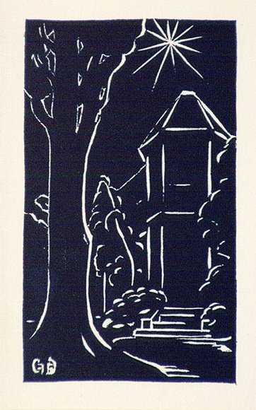 Artist: b'Derham, Frances.' | Title: bChristmas card: Artist's home. | Date: 1946 | Technique: b'linocut, printed in black ink, from one block'