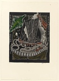 Artist: TIPOTI, Alick | Title: Inurau Thonarnu | Date: 1994 | Technique: linocut, printed in black ink, from one block; selectively coloured with coloured inks applied by sponge