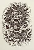 Artist: b'HANRAHAN, Barbara' | Title: b'Cat and birds and the sun.' | Date: 1989 | Technique: b'linocut, printed in black ink, from one block'