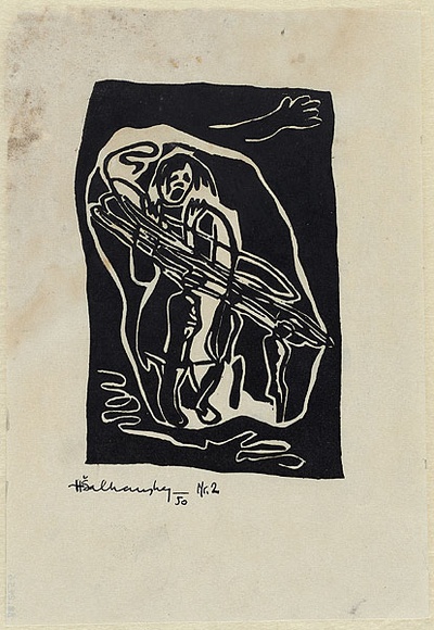 Artist: b'Salkauskas, Henry.' | Title: b'Why?.' | Date: 1950 | Technique: b'linocut, printed in black ink, from one block' | Copyright: b'\xc2\xa9 Eva Kubbos'