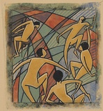 Artist: Black, Dorrit. | Title: Music. | Date: 1928 | Technique: linocut, printed in colour, from five blocks (black, yellow ochre, brick red, grey-green, cobalt blue)