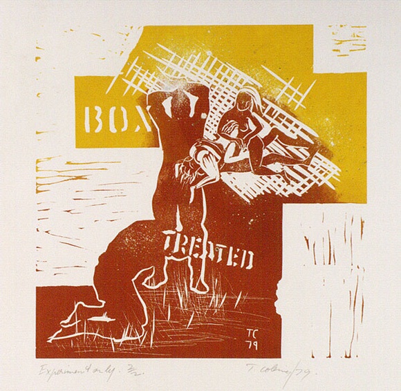 Artist: b'COLEING, Tony' | Title: b'Treated.' | Date: 1979 | Technique: b'linocut, printed in colour, from multiple blocks'