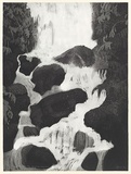 Artist: EWINS, Rod | Title: Small Akaka Falls. | Date: 1990 July | Technique: spraycan aquatint, printed in black ink, from one steel plate