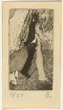 Title: b'Ockerby Christmas card with walking figure' | Date: 1973 | Technique: b'photo-etching, line etching and burnishing-out, printed in black ink, from one zinc plate'