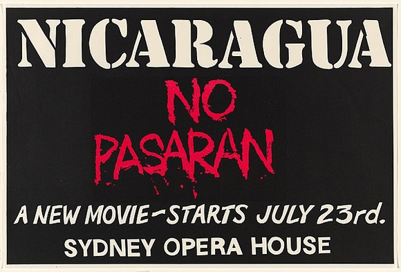 Artist: b'UNKNOWN' | Title: b'Nicaragua No Pasaran' | Date: c.1984 | Technique: b'screenprint, printed in colour, from two stencils'