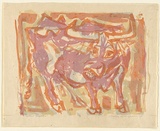 Artist: b'MACQUEEN, Mary' | Title: b'Spotted buffalo' | Date: 1975 | Technique: b'lithograph, printed in colour on recto and verso, from multiple plates' | Copyright: b'Courtesy Paulette Calhoun, for the estate of Mary Macqueen'