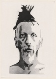 Artist: Dodd, James. | Title: A3 study of Peter Hoare (Shock). | Date: 2003 | Technique: stencil, printed in black and grey, from three stencils