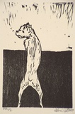 Artist: b'Williams, Deborah.' | Title: b'not titled [dog standing on hind legs and looking left].' | Date: 2000, October - November | Technique: b'woodcut, printed in black ink, from one block'