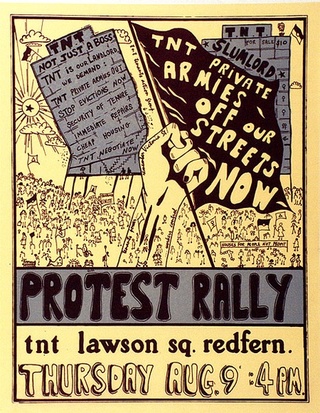 Artist: b'Hayes, Ray.' | Title: b'TNT private armies off our streets now...protest rally' | Date: 1979 | Technique: b'screenprint, printed in colour, from two stencils'