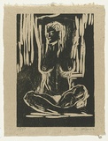 Artist: AMOR, Rick | Title: Not titled (seated nude). | Date: 1991 | Technique: woodcut, printed in dark olive green ink, from one block