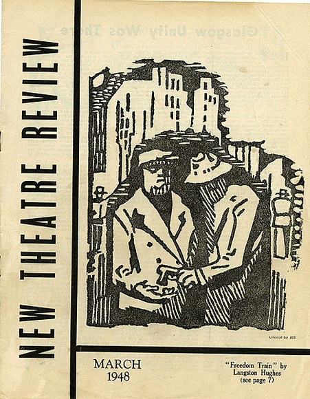 Title: b'New theatre review: March 1948' | Date: February 1948 | Technique: b'linocut, printed in black ink, from one block; letterpress text'