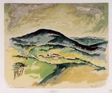 Artist: b'Sumner, Alan.' | Title: b'Hills near Lysterfield' | Date: 1945-46 | Technique: b'screenprint, printed in colour, from 17 stencils'