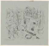 Artist: MACQUEEN, Mary | Title: Interior, Bewick Inn [recto] | Date: 1957 | Technique: lithograph, printed in black ink, from one plate | Copyright: Courtesy Paulette Calhoun, for the estate of Mary Macqueen