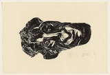 Title: not titled [head on its side] | Date: 1967 | Technique: woodcut from masonite block and plaster