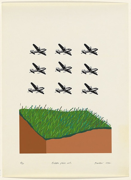 Artist: b'Barker, George.' | Title: b'Biggs flies out.' | Date: 1974 | Technique: b'screenprint, printed in colour, from multiple stencils' | Copyright: b'\xc2\xa9 George Barker'