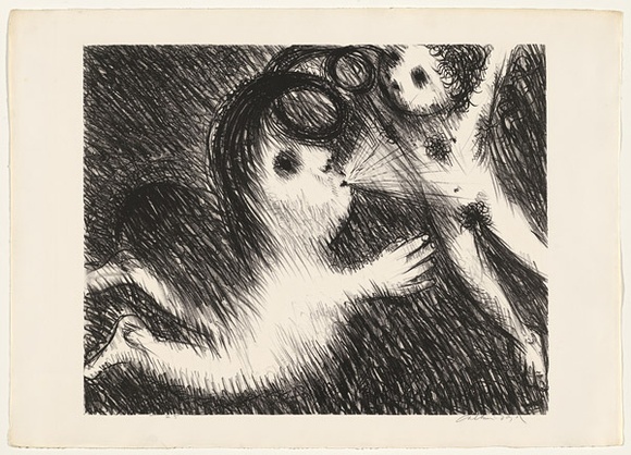 Artist: b'BOYD, Arthur' | Title: b'St Francis blowing Brother Masseo into the air.' | Date: (1965) | Technique: b'lithograph, printed in black ink, from one plate' | Copyright: b'Reproduced with permission of Bundanon Trust'