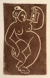 Artist: b'Stephen, Clive.' | Title: b'(Nude with lantern)' | Date: c.1950 | Technique: b'linocut, printed in brown ink, from one block'