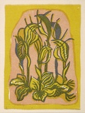 Artist: b'OGILVIE, Helen' | Title: b'Greeting card: Christmas Green hood orchid' | Technique: b'linocut, printed in colour, from multiple blocks'