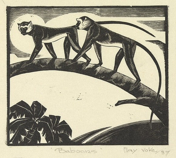 Artist: b'Voke, May.' | Title: b'Baboons' | Date: 1937 | Technique: b'wood-engraving'