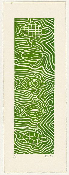 Artist: b'Clarmont, Sammy.' | Title: b'Turtles swimming' | Date: 1997, November | Technique: b'linocut, printed in green ink, from one block'