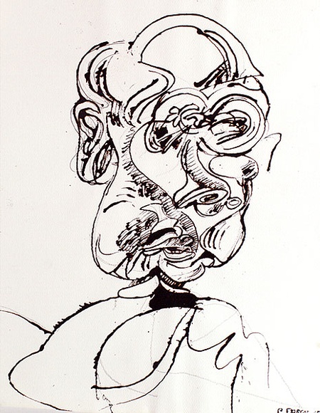 Artist: b'Partos, Paul.' | Title: b'(Head of a man)' | Date: 1965 | Technique: b'monotype, printed in brown ink, from one plate; pencil additions'