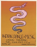 Artist: b'EARTHWORKS POSTER COLLECTIVE' | Title: b'Indian dance & music, Union Theatre.' | Date: 1976 | Technique: b'screenprint, printed in colour, from four stencils'