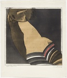 Artist: b'BALDESSIN, George' | Title: b'Striped dress.' | Date: 1968 | Technique: b'etching and aquatint, printed in colour, from multiple plates'