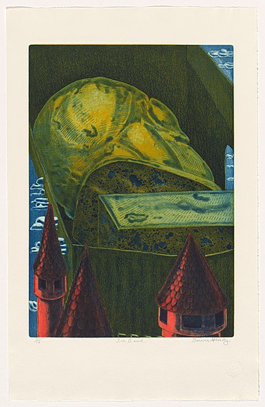 Artist: b'Hardy, Bernard.' | Title: b'Sir Basil' | Date: 1988 | Technique: b'etching and aquatint, printed in colour, from multiple plates'