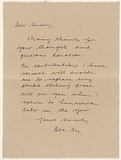 Title: b'Insert: letter of thanks to Mary Page' | Date: 1983 | Technique: b'handwritten letter in black ink'