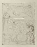 Artist: b'BOYD, Arthur' | Title: b'Bert Hinkler; his wife and lion and letter.' | Date: (1968-69) | Technique: b'etching, printed in black ink, from one plate' | Copyright: b'Reproduced with permission of Bundanon Trust'