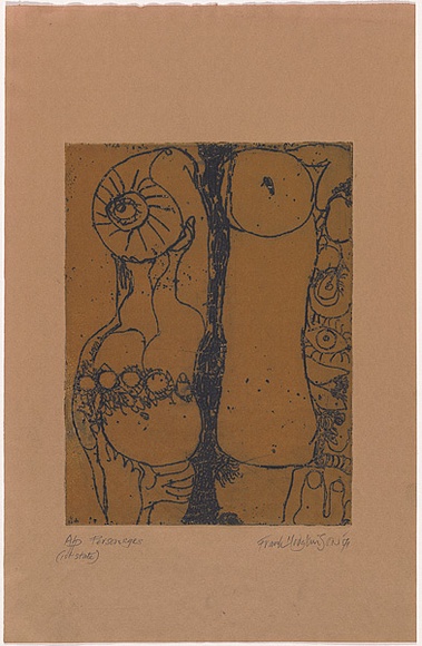 Artist: b'Hodgkinson, Frank.' | Title: b'Personages' | Date: 1971 | Technique: b'softground-etching and aquatint, printed in black and yellow ink, from one plate'