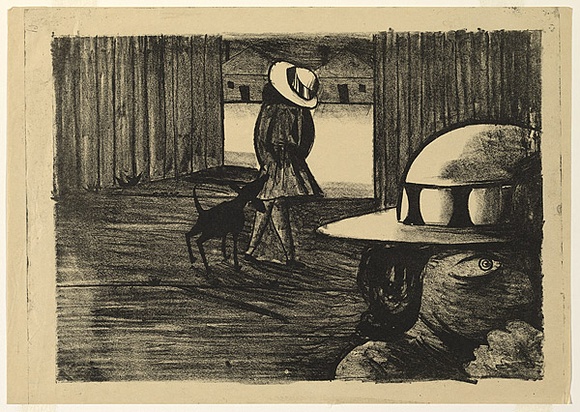 Artist: b'Blackman, Charles.' | Title: b'Schoolgirls with a dog.' | Date: (1953) | Technique: b'lithograph, printed in black ink, from one zinc plate'