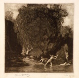 Artist: b'LINDSAY, Lionel' | Title: bThe satyr's pool | Date: 1917 | Technique: b'etching and spirit-aquatint, printed in blrown ink, from one plate' | Copyright: b'Courtesy of the National Library of Australia'